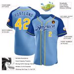 Custom Name and Number Baseball Jersey - Light Blue Yellow-Royal Authentic Raglan Sleeves Personalized Light Blue Yellow-Royal