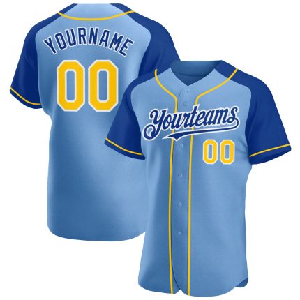 Custom Name and Number Baseball Jersey - Light Blue Yellow-Royal Authentic Raglan Sleeves Personalized Light Blue Yellow-Royal