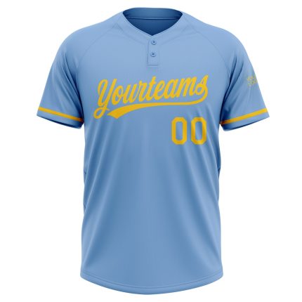 Custom Name and Number Light Blue Yellow Unisex Softball Jersey - Personalized Two-Button Team Jersey Personalized Light