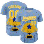 Custom Name Number Baseball Jersey Champion Trophy 3D Pattern Light Blue Yellow White Authentic Design Personalized Light