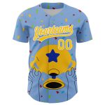 Custom Name Number Baseball Jersey Champion Trophy 3D Pattern Light Blue Yellow White Authentic Design Personalized Light