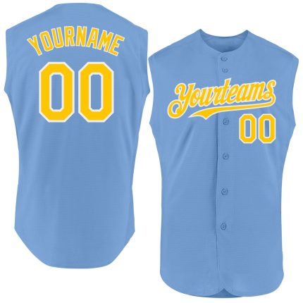 Custom Personalized Light Blue Yellow-White Baseball Jersey with Name and Number - Authentic Sleeveless Team Apparel Personalized