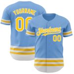 Custom Personalized Light Blue Baseball Jersey with Yellow White Lines - Team Name & Number Personalized Light Blue Yellow-White