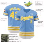 Custom Personalized Light Blue Baseball Jersey with Yellow White Lines - Team Name & Number Personalized Light Blue Yellow-White