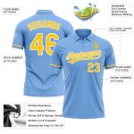 Custom Team Name Number Light Blue Yellow White Performance Golf Polo Shirt Personalized Light Blue Yellow-White Performance