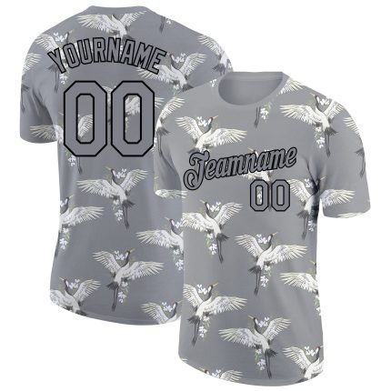 Customizable Crane Performance T-Shirt with Personalized Name and Number, Light Gray with 3D Pattern Design Personalized
