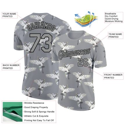 Customizable Crane Performance T-Shirt with Personalized Name and Number, Light Gray with 3D Pattern Design Personalized