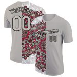 Custom Floral 3D Pattern Performance T-Shirt with Name & Number - Light Gray & Black Design Personalized Light Gray Black