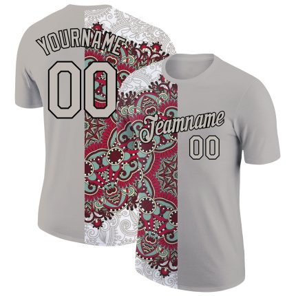 Custom Floral 3D Pattern Performance T-Shirt with Name & Number - Light Gray & Black Design Personalized Light Gray Black