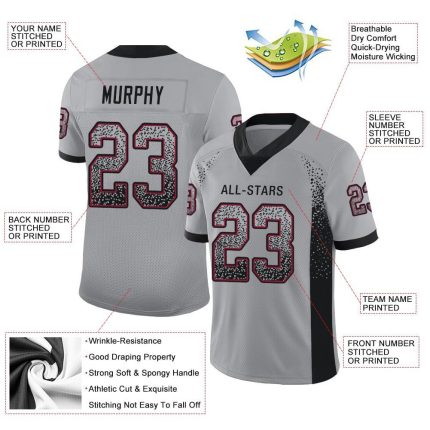 Custom Name and Number Light Gray Black-Cardinal Mesh Football Jersey - Personalized Drift Fashion Team Jersey Personalized