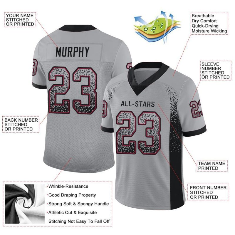 Custom Name and Number Light Gray Black-Cardinal Mesh Football Jersey - Personalized Drift Fashion Team Jersey Personalized