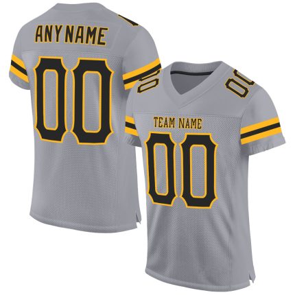 Custom Personalized Authentic Football Jersey - Light Gray Black Gold Mesh with Custom Name and Number Personalized Light