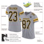 Custom Personalized Authentic Football Jersey - Light Gray Black Gold Mesh with Custom Name and Number Personalized Light