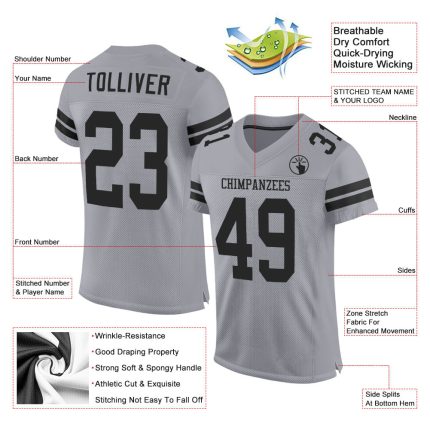 Personalized Custom Name and Number Light Gray Black Mesh Authentic Football Jersey Personalized Light Gray Black Mesh Authentic