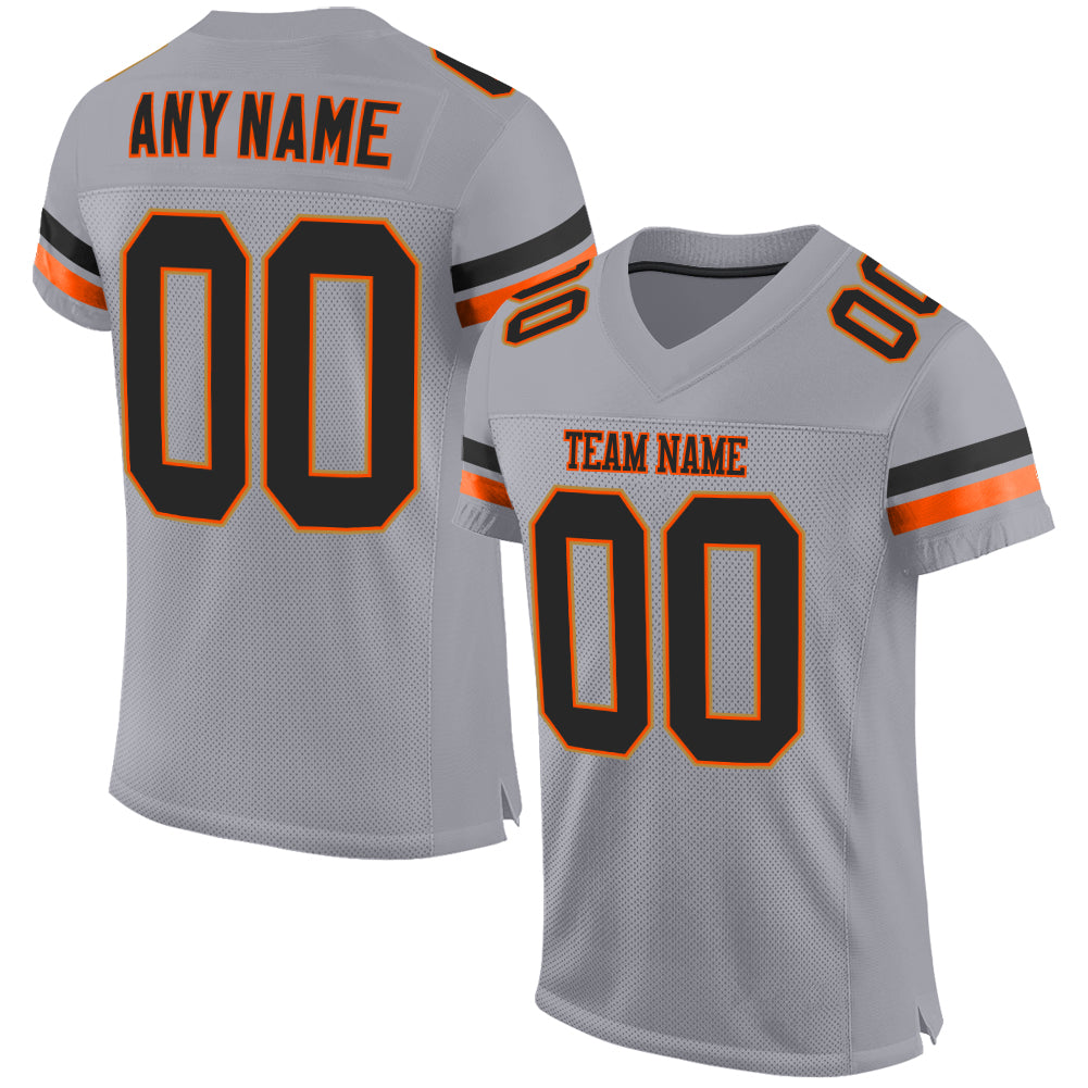 Custom Name and Number Personalized Light Gray Black-Orange Mesh Football Jersey Authentic Team Apparel Personalized Light