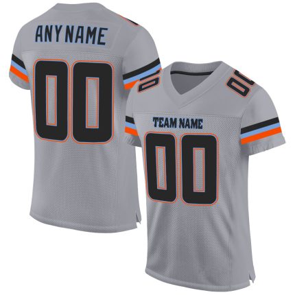 Custom Personalized Football Jersey - Light Gray Black-Powder Blue Mesh with Team Name and Number Personalized Light Gray