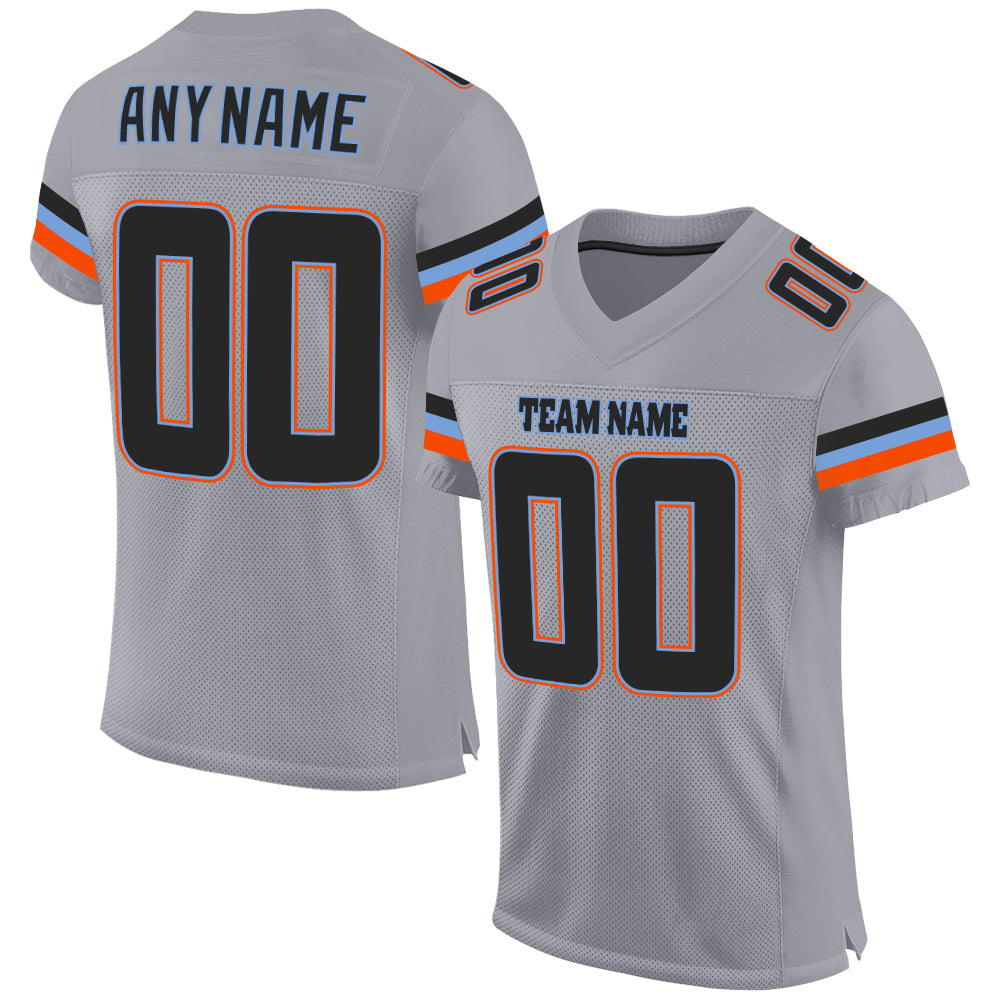 Custom Personalized Football Jersey - Light Gray Black-Powder Blue Mesh with Team Name and Number Personalized Light Gray