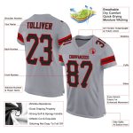 Customizable Light Gray Black-Red Mesh Football Jersey with Team Name and Number - Authentic Design Personalized Light Gray