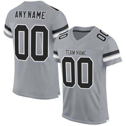 Custom Name and Number Authentic Football Jersey - Personalized Light Gray Black-White Mesh Team Jersey Personalized Light