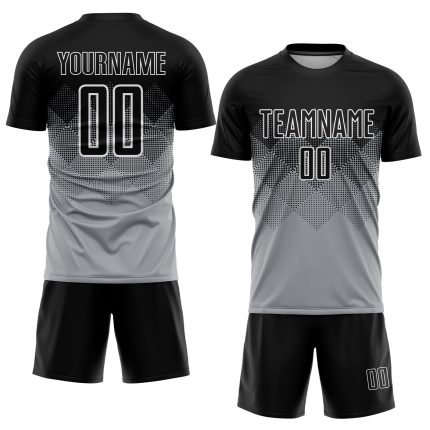 Custom Soccer Jersey with Personalized Name and Number - Light Gray Black-White Sublimation Team Uniform Personalized Light