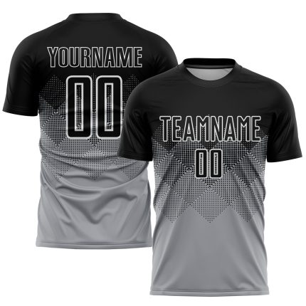 Custom Soccer Jersey with Personalized Name and Number - Light Gray Black-White Sublimation Team Uniform Personalized Light
