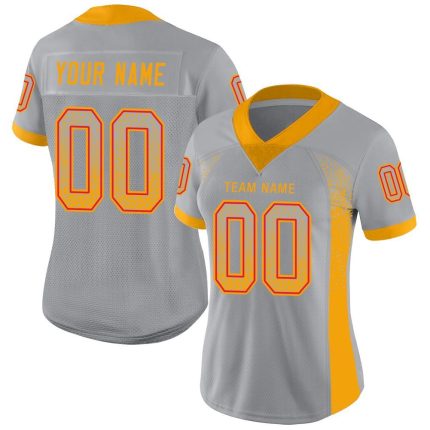 Custom Name & Number Light Gray Gold-Scarlet Mesh Drift Football Jersey - Personalized Team Apparel Personalized Light Gray