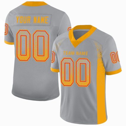 Custom Name & Number Light Gray Gold-Scarlet Mesh Drift Football Jersey - Personalized Team Apparel Personalized Light Gray