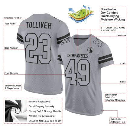 Custom Name and Number Authentic Football Jersey - Personalized Light Gray and Black Mesh Personalized Light Gray Gray-Black