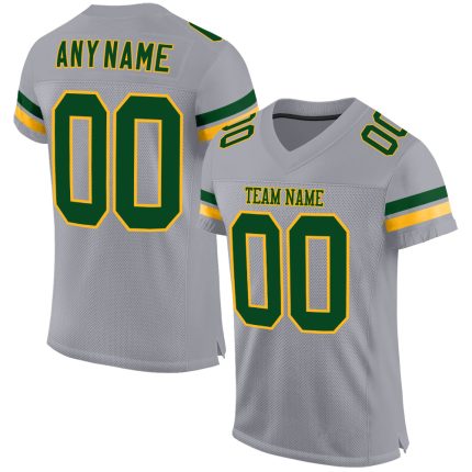Custom Authentic Football Jersey with Personalized Name and Number - Light Gray Green Gold Mesh Personalized Light Gray Green-Gold