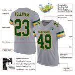 Custom Authentic Football Jersey with Personalized Name and Number - Light Gray Green Gold Mesh Personalized Light Gray Green-Gold