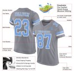 Custom Personalized Light Gray and Light Blue Mesh Football Jersey with Name and Number - Authentic Team Apparel Personalized