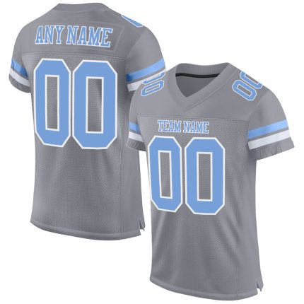 Custom Personalized Light Gray and Light Blue Mesh Football Jersey with Name and Number - Authentic Team Apparel Personalized