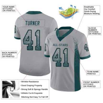 Custom Name and Number Football Jersey - Personalized Light Gray and Midnight Green-Black Mesh Drift Fashion Personalized