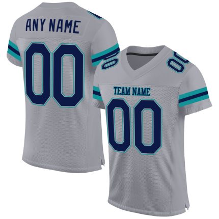Custom Name Number Authentic Football Jersey - Light Gray Navy Aqua Mesh Personalized Light Gray Navy-Aqua Mesh Authentic