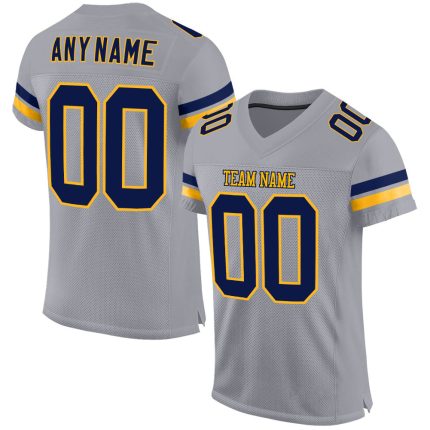 Custom Mesh Football Jersey with Personalized Name & Number - Light Gray Navy-Gold Team Gear Personalized Light Gray Navy-Gold