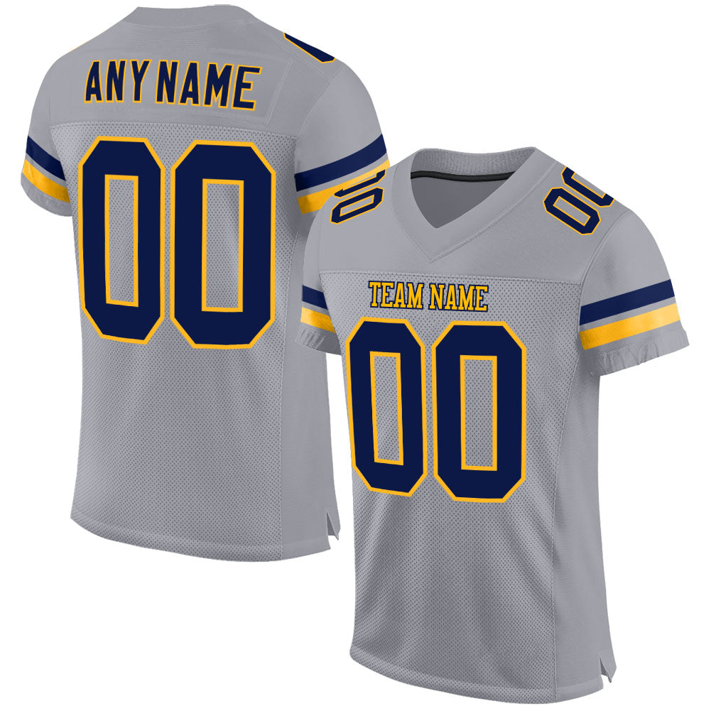 Custom Mesh Football Jersey with Personalized Name & Number - Light Gray Navy-Gold Team Gear Personalized Light Gray Navy-Gold