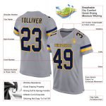 Custom Mesh Football Jersey with Personalized Name & Number - Light Gray Navy-Gold Team Gear Personalized Light Gray Navy-Gold