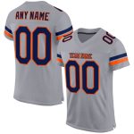 Custom Personalized Football Jersey with Team Name and Number - Light Gray Navy-Orange Mesh Personalized Light Gray Navy-Orange