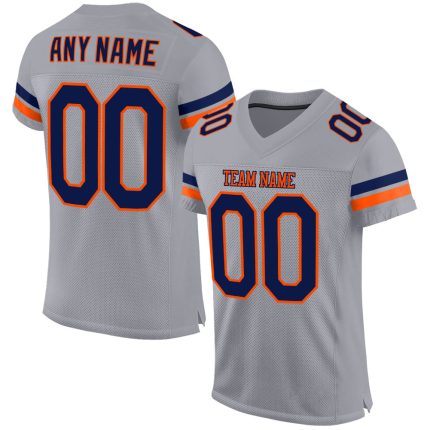 Custom Personalized Football Jersey with Team Name and Number - Light Gray Navy-Orange Mesh Personalized Light Gray Navy-Orange
