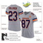 Custom Personalized Football Jersey with Team Name and Number - Light Gray Navy-Orange Mesh Personalized Light Gray Navy-Orange
