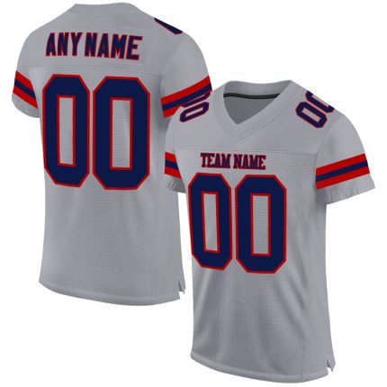 Custom Authentic Football Jersey - Personalized Light Gray with Navy-Red Mesh, Custom Name & Number Personalized Light Gray