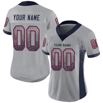 Custom Name Number Football Jersey - Personalized Light Gray Navy-Scarlet Mesh Drift Style Personalized Light Gray Navy-Scarlet