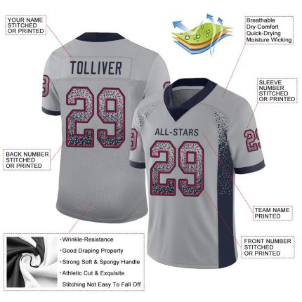 Custom Name Number Football Jersey - Personalized Light Gray Navy-Scarlet Mesh Drift Style Personalized Light Gray Navy-Scarlet