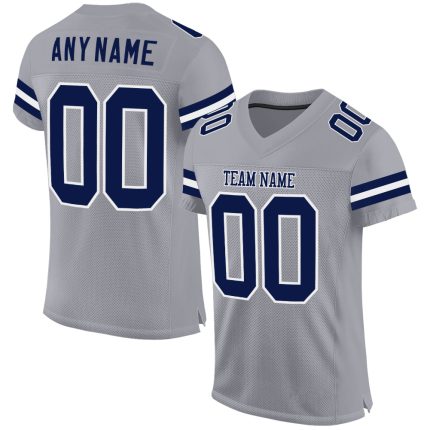 Custom Personalized Authentic Football Jersey - Light Gray Navy-White Mesh with Name and Number Personalized Light Gray Navy-White