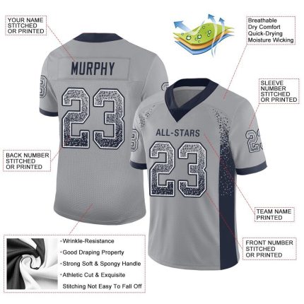 Custom Football Jersey with Personalized Name and Number - Light Gray Navy White Mesh Drift Personalized Light Gray Navy-White