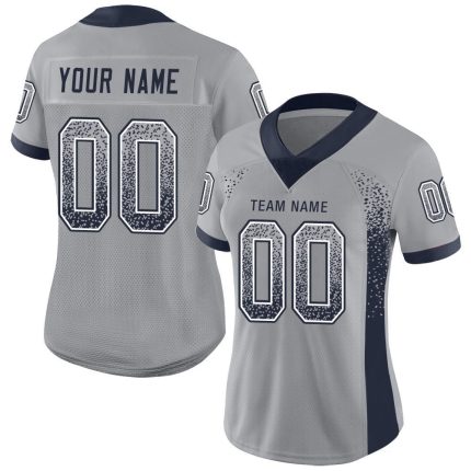 Custom Football Jersey with Personalized Name and Number - Light Gray Navy White Mesh Drift Personalized Light Gray Navy-White
