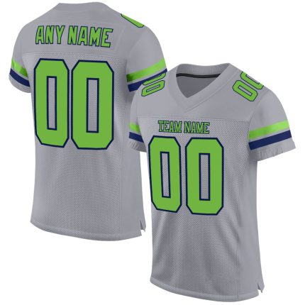 Custom Team Football Jersey with Personalized Name & Number in Light Gray Neon Green-Navy Mesh Personalized Light Gray Neon
