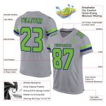 Custom Team Football Jersey with Personalized Name & Number in Light Gray Neon Green-Navy Mesh Personalized Light Gray Neon