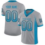 Custom Light Gray Panther Football Jersey with Blue-Black Mesh - Personalized Name and Number, Team Apparel Personalized