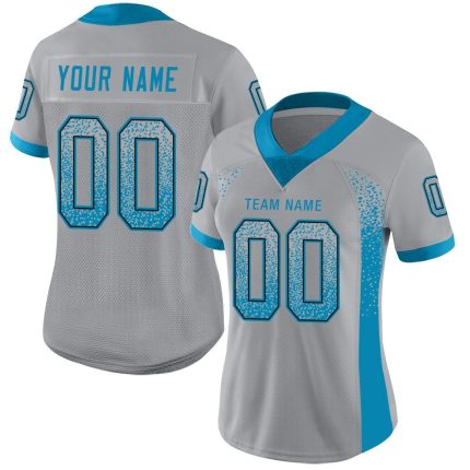 Custom Light Gray Panther Football Jersey with Blue-Black Mesh - Personalized Name and Number, Team Apparel Personalized